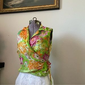 Y2K ice floral wrap blouse